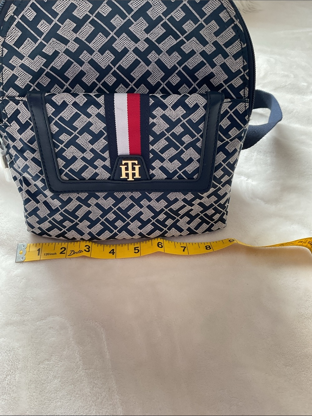 Tommy Hilfiger Navy White Monogram Mini Backpack with Signature Stripe - Picture 11 of 12